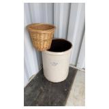 20 Gallon Crock and Wicker Basket