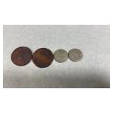 4 Old U.S. Coins 1756