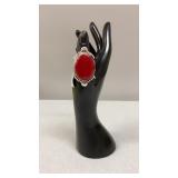 Red Coral Size 8 German Silver Ring