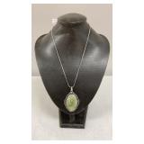 Prehnite German Silver Pendant Necklace with Chain