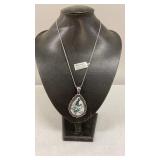 Moss Agate German Silver Pendant Necklace