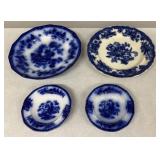 Flow Blue Serving Dishes- Chips, 1-Cracked