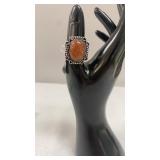 Red Sun Stone Size 8 German Silver Ring