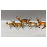 5 Vintage Hard Plastic Deer- 1-Horns Gone