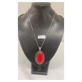 Red Coral German Silver Pendant Necklace