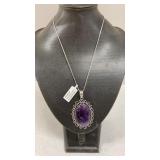 Amethyst German Silver Pendant Necklace