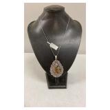 Rainforest Jasper German Silver Pendant Necklace