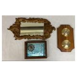 Mirror with Wooden Weather Station and Clock