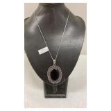 Black Onyx German Silver Pendant Necklace