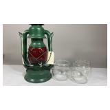 Green Embury Company Oil Lamp With Extra Parts