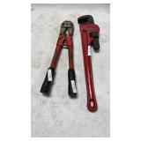 Pipe Wrench and Bolt Cutters