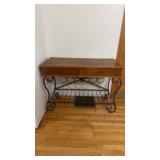 Oak/Wrought Iron Console Table W/ Wine Racket