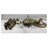 Disassembled brass pan-style ceiling chandelier