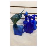 Avon Cobalt Blue and Green Glass Art Pieces