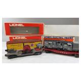 Lionel Train Cars, 2 Box Cars, Line & Flat Cars