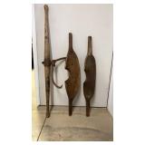 Wooden Cant Hook and Two Carved Wooden Shoulder