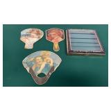Sunshine Biscuits Glass Lid and 3 Hand Fans