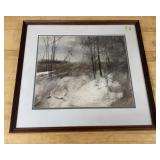 Signed Water Color Painting of Winter Woods