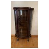 Oak Curved Glass China Cabinet W/ Oak Shelves