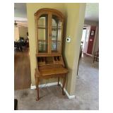 Oak Secrectary W/ Glass Hutch Top