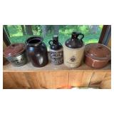 Shelf Full Crock, Jugs, Bean Pot, Etc.