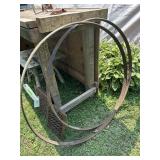 Two Wooden Wagon Wheel 41" Metal Rims