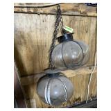 Pair of Hanging Glass Lamps With Chain