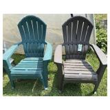 Two Plastic Lawn Chairs (Green & Brown)