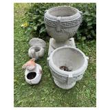 Concrete Urn With Base, Concrete Urn & 2 Pots