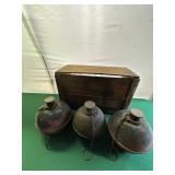 3- Vintage Highway Torch/Smudge Pots w/ Crate