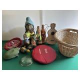 Laundry Basket Full- Ceramic Elves, Wicker Bottles