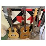 Four Older Guitars, Painting & Framed Mirror
