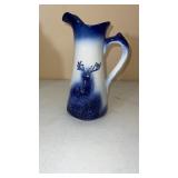 Colbalt Blue Ceramic Pitcher 3D Stag Deer