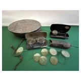 Antique Eye Glasses, Cases w/Advertising