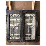 Left & Right Leaded Glass Cabinet Doors No Cracks