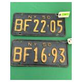 1950 Black Yellow License Plates - Nice Condition