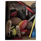 Large Wooden Crate Filled With Sporting Goods