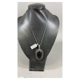 Snowflake Obsidian Pendant Necklace W/Chain