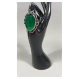 Green Onyx German Silver Ring Size 8