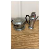 Early Silver Plated Waffle Maker and Tea Decanter