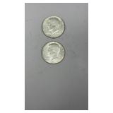 2- 1967 Kennedy 40% Silver Half Dollars