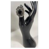 Black Onyx German Silver Ring Size 7