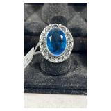 Blue Topaz German Silver Ring Size 7