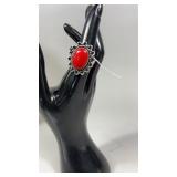 Red Coral German Silver Ring Size 7