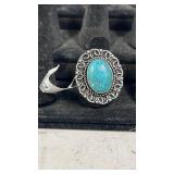 Turquoise German Silver Ring Size 9