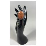 Red Sun Stone German Silver Ring Size 6