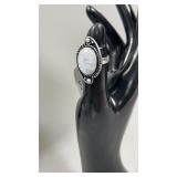 Rainbow Moon Stone German Silver Ring Size 7