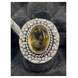 Smokey Quartz German Silver Ring Size 8