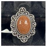Red Sun Stone German Silver Ring Size 8