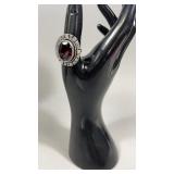 Garnet German Silver Ring Size 9